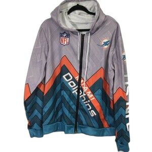 NFL Jacket Men's Size L Multi Color Miami Dolphins Full Zip Lightweight Hoodie